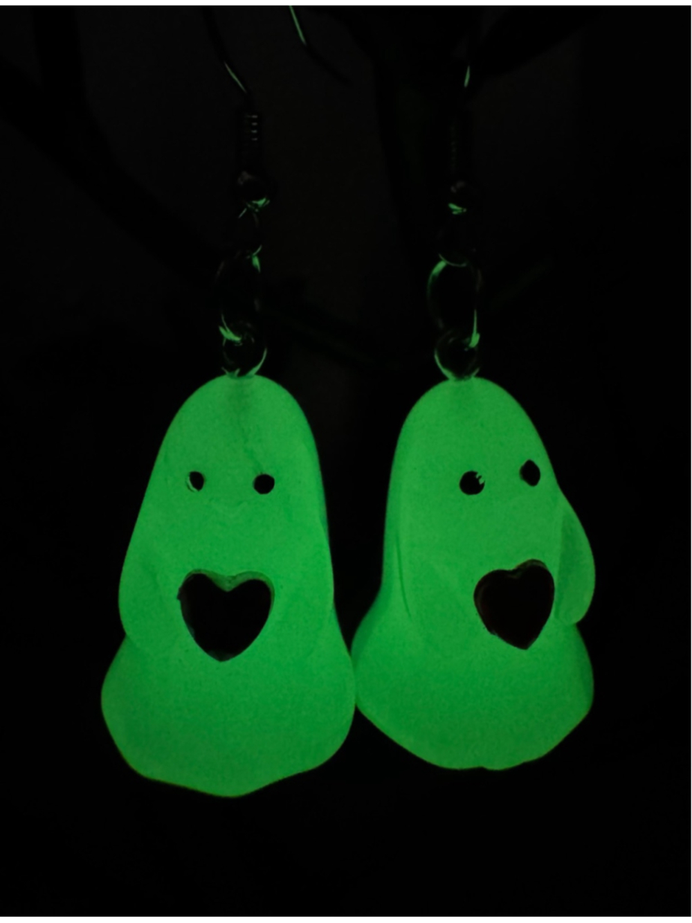 Cute Halloween Dangle Glow in the Dark Earrings - Ghosts Carrying Red Hearts